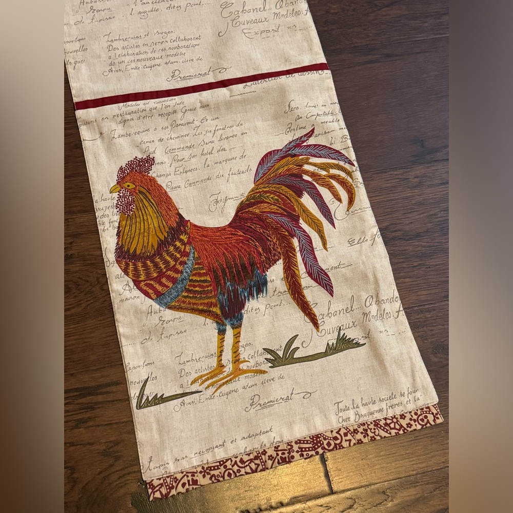 Pier 1 French Country Colorful Rooster Table Runner Embroidered Embellishments - Picture 2 of 7